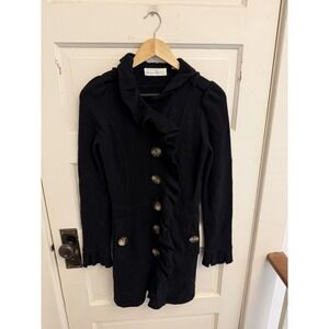 Charlie & Robin Women's Black 100% Wool Ruffle Longline Cardigan Size Small